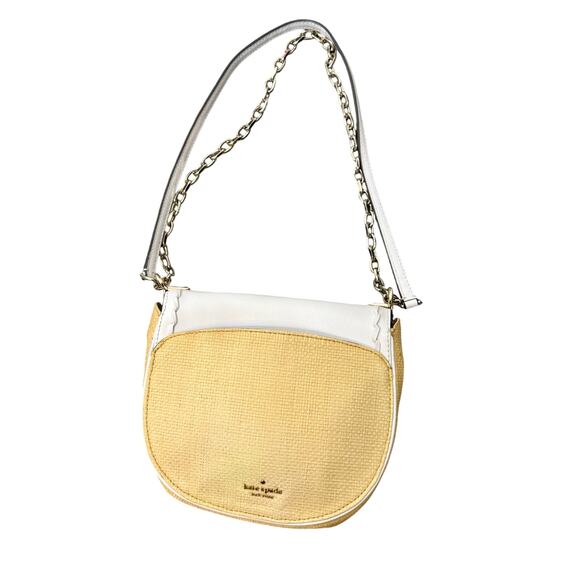 KATE SPADE Robyn Medium Chain Saddle Bag White Dove Leather Straw Nightcap - Picture 13 of 13